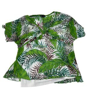 I.N. Studio Tropical Print Sheer Green Short Sleeves Layered Women's Size XL y2k